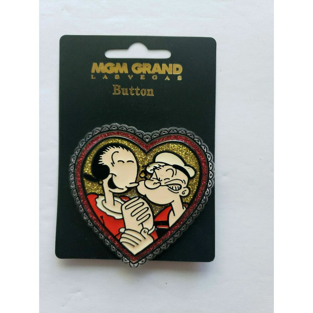 1998 MGM Grand Hotel Popeye and Olive Oyl Pin in a Heart Brand New U156